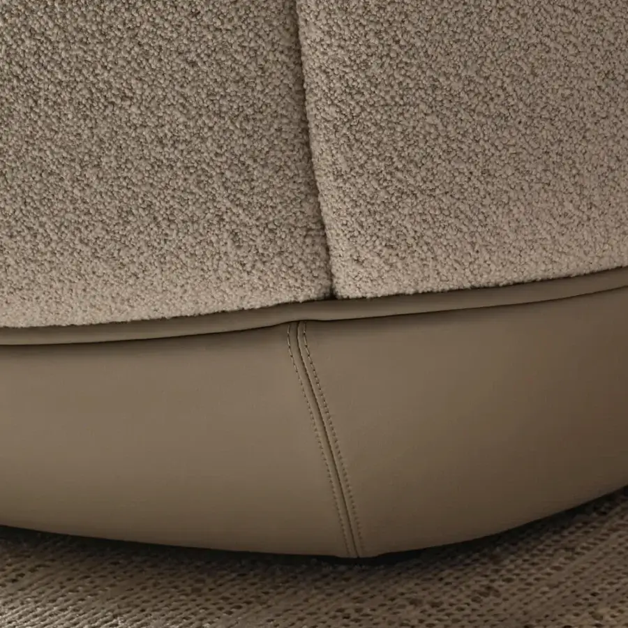 Sophisticated Rugiano Iside sectional in light taupe textured textile and warm smooth leather with bronzed brass accents