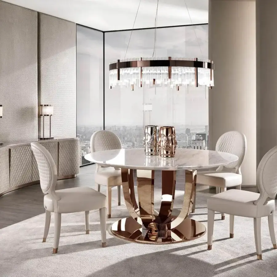 Distinguished DV Home Collection Adler chair crafted in Italy with light cream leather and quilted back with stainless steel feet