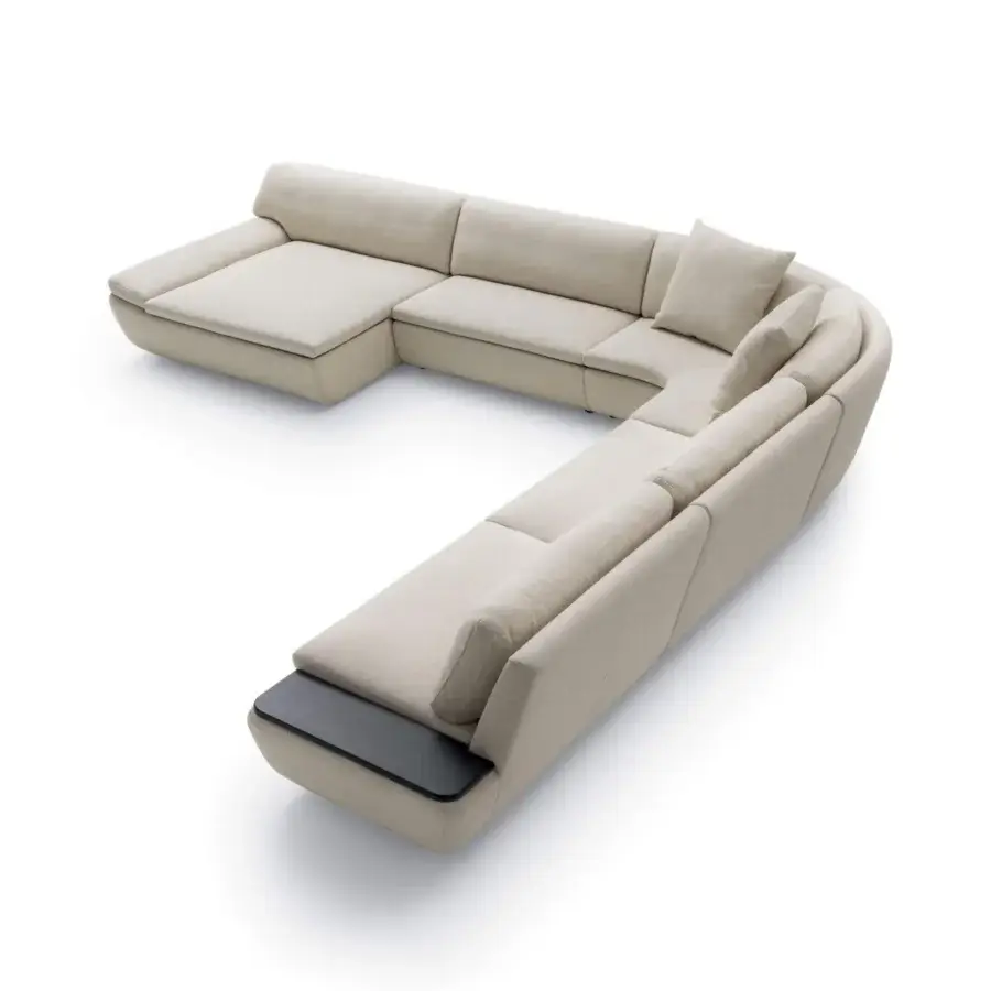 Sleek Ditre Italia Deck sectional with light beige fabric, charcoal tray, fir wood frame, contemporary nautical design