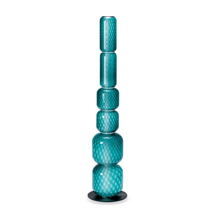 Luxury Cattelan Italia Wanted floor lamp stacked blown glass with teal turquoise and dark matte circular base