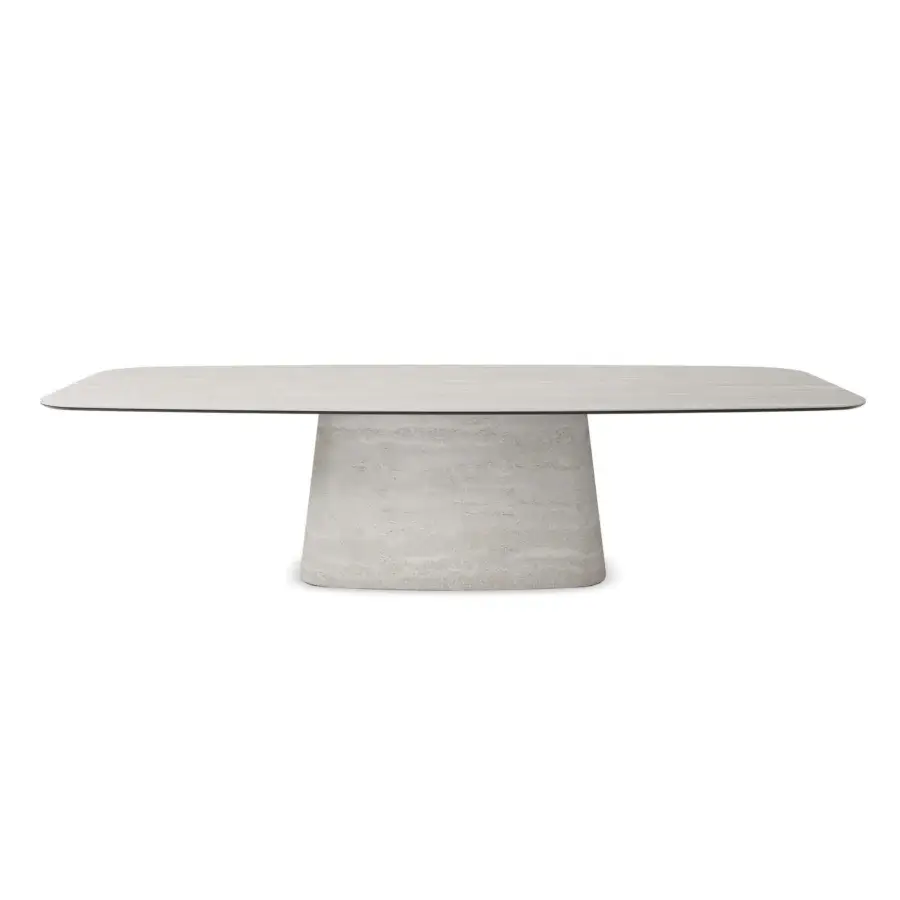 Luxury Napoleon Keramik Outdoor Table with ceramic tabletop veined marble‑inspired design and beige‑cream ceramic base featuring subtle horizontal striations
