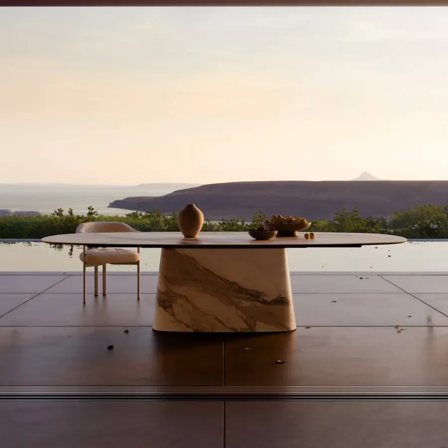 Architectural Cattelan Italia Napoleon Keramik outdoor table with light beige ceramic top and matte satin stone-like base