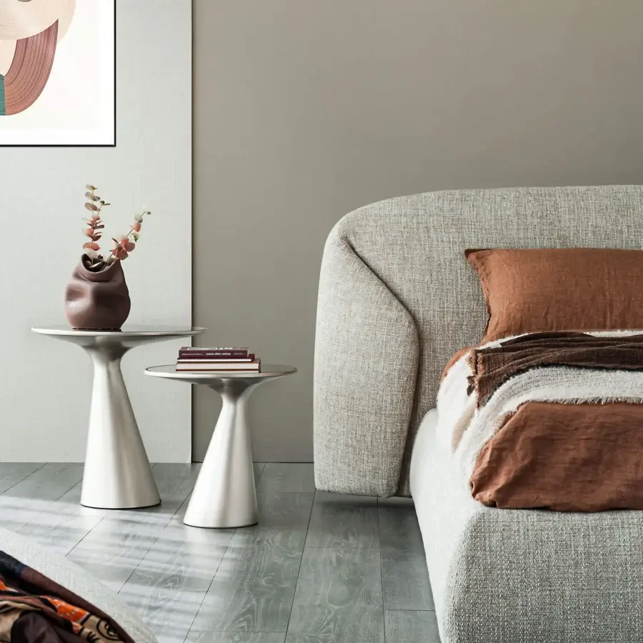 Luxury Cattelan Italia Richard Bed with textured textile, light‑beige tone and matte finish