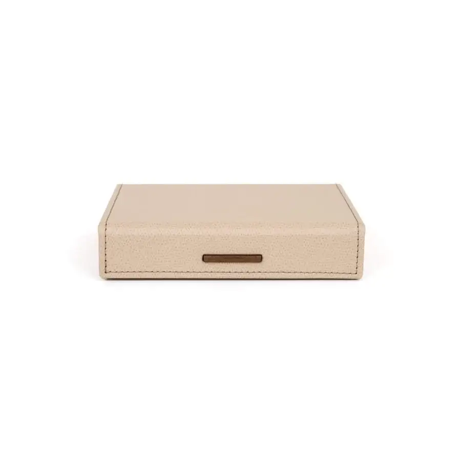 High-end Pinetti Playing Cards Holder with textured leather exterior, walnut handle, and Carrara Calacatta marble pieces