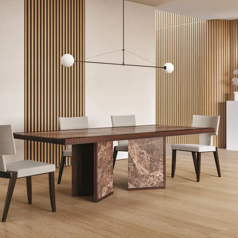 Prestige Costantini Calipso chair with light grey upholstery, dark matte beech frame and curved backrest