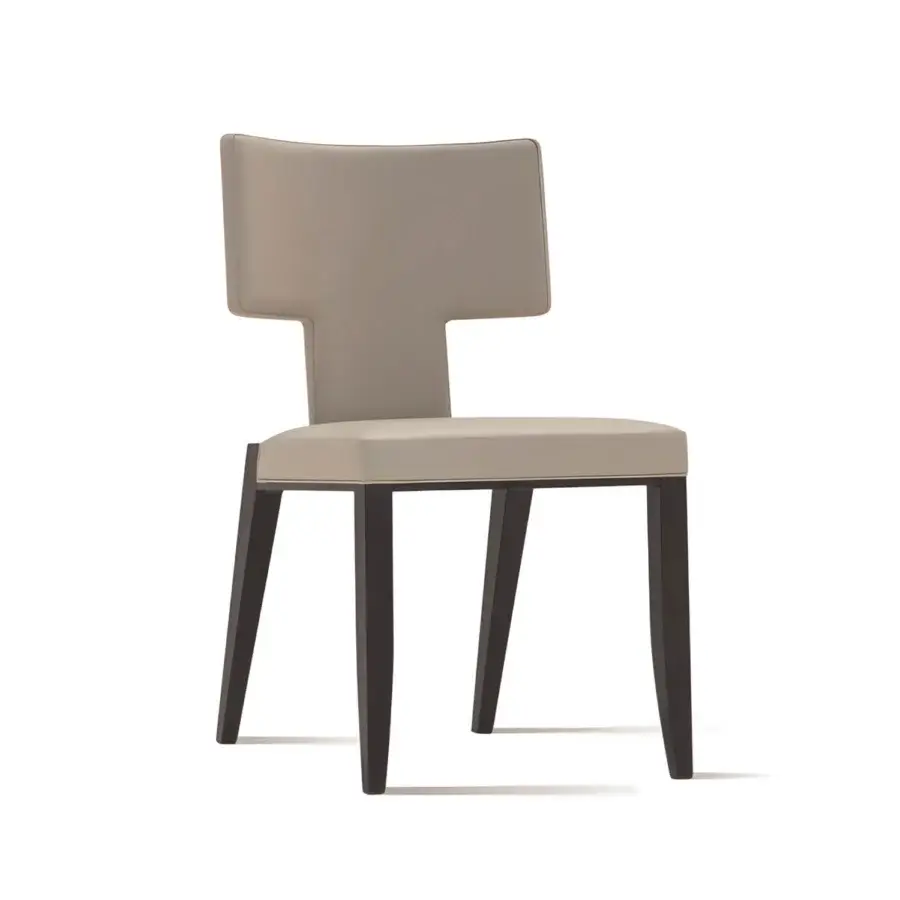 Distinguished Costantini Pietro Calipso chair with beech wood frame matte finish, taupe/grey upholstery, tapered dark legs
