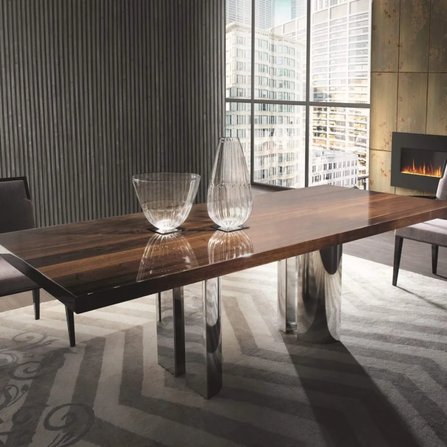 Premium Costantini Pietro Concept chair with beech wood frame finished in dark satin matte and light‑grey textured upholstery