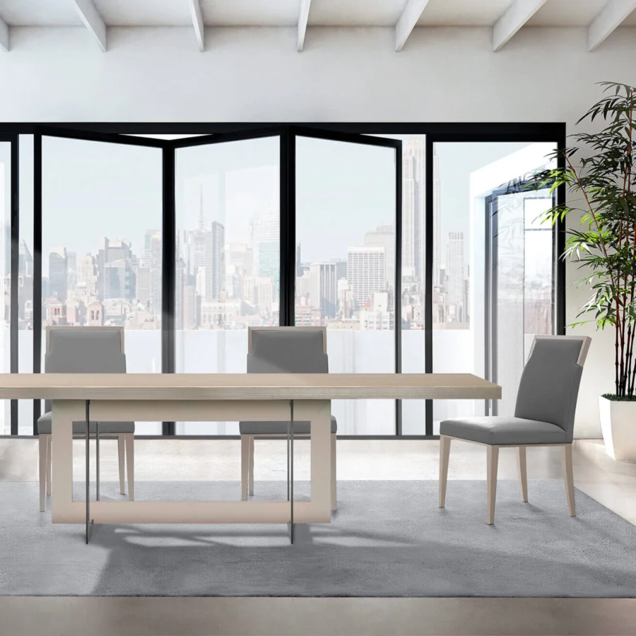 Luxury Costantini Pietro Concept chair with light-grey textile seat, smooth backrest, slender legs and matte beech wood frame