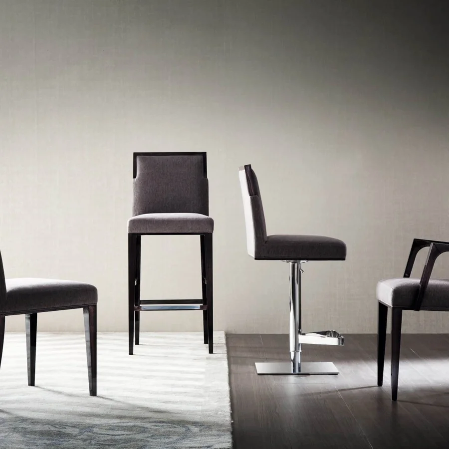 Elegant Costantini Pietro Concept chair & armchair with beech wood frame high‑gloss finish and matte dark taupe upholstery