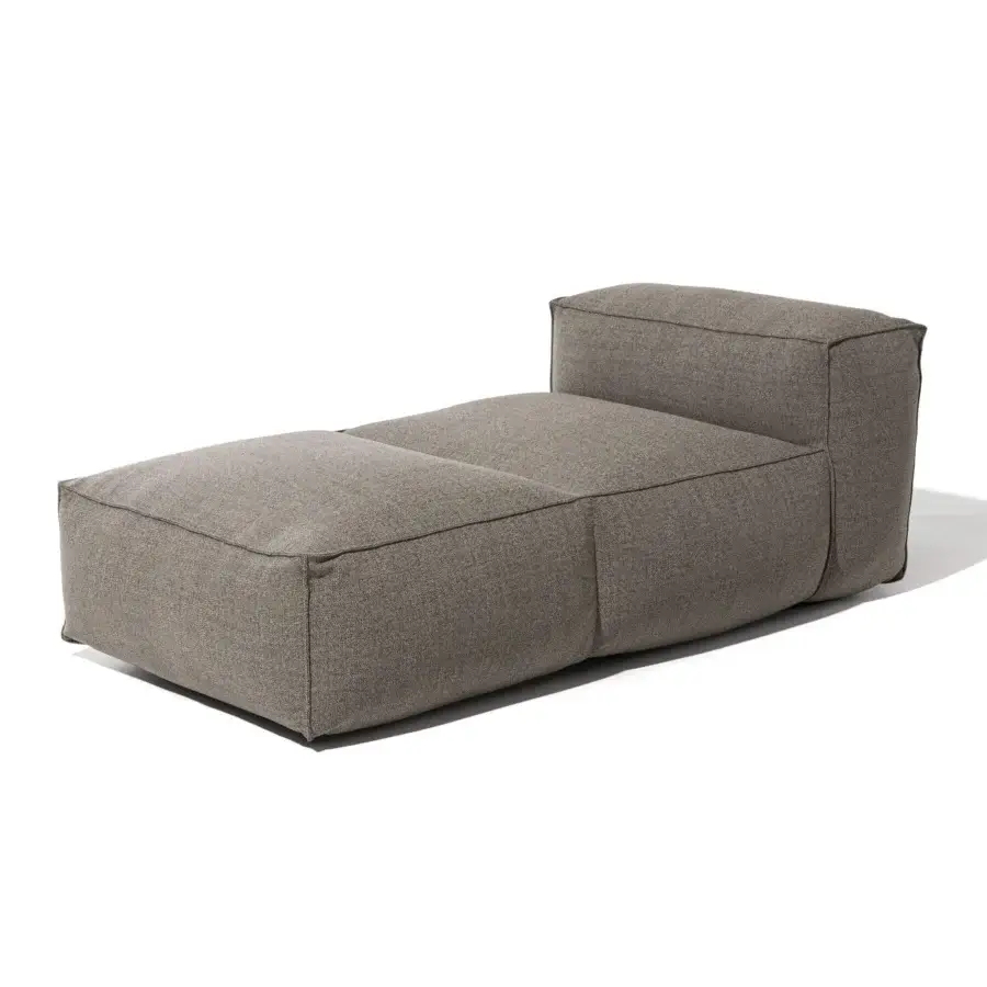 Premium Gart Mediterraneo lounger with rectangular silhouette and heathered taupe‑grey textured outdoor fabric upholstery