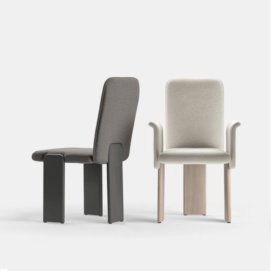 Luxury Costantini Pietro Academy Chair made from beechwood upholstered in textured gray textile resting on matte smooth base