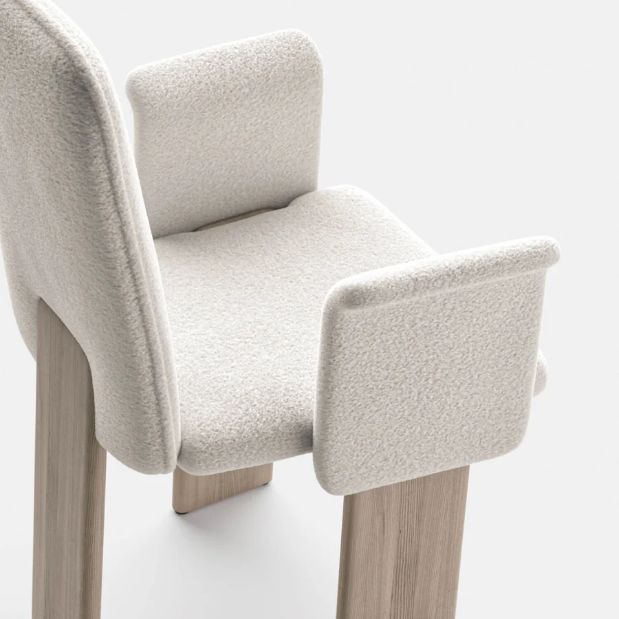 Premium Costantini Pietro Academy armchair with solid beechwood frame, off‑white textured upholstery, tall backrest
