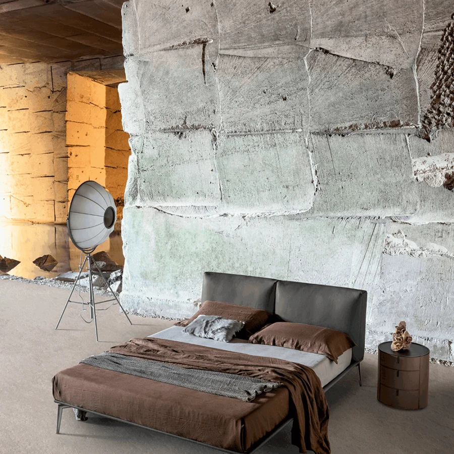 Contemporary Alivar Papillon Bed with dark taupe charcoal-grey leather matte finish and painted aluminium frame