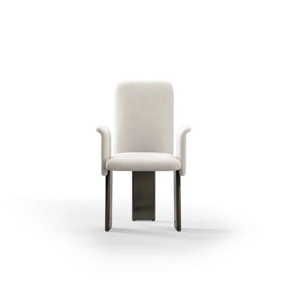 Prestige Costantini Pietro Academy chair with solid beechwood frame, nubby off‑white textile panel, slender dark matte legs