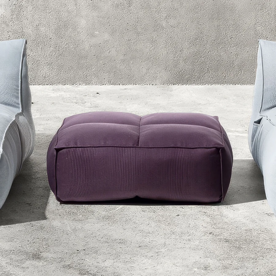Luxury Gart Puffone Sofa pouf seat deep‑purple matte soft rounded silhouette, subtle stitching on top, compact ergonomic design