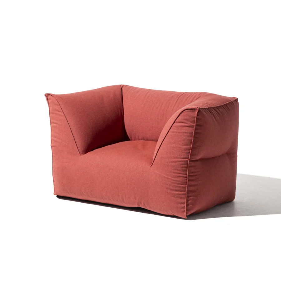 Elegant GART Puffone lounge chair with matte red outdoor fabric, molded frame of polystyrene microspheres and polyester flakes
