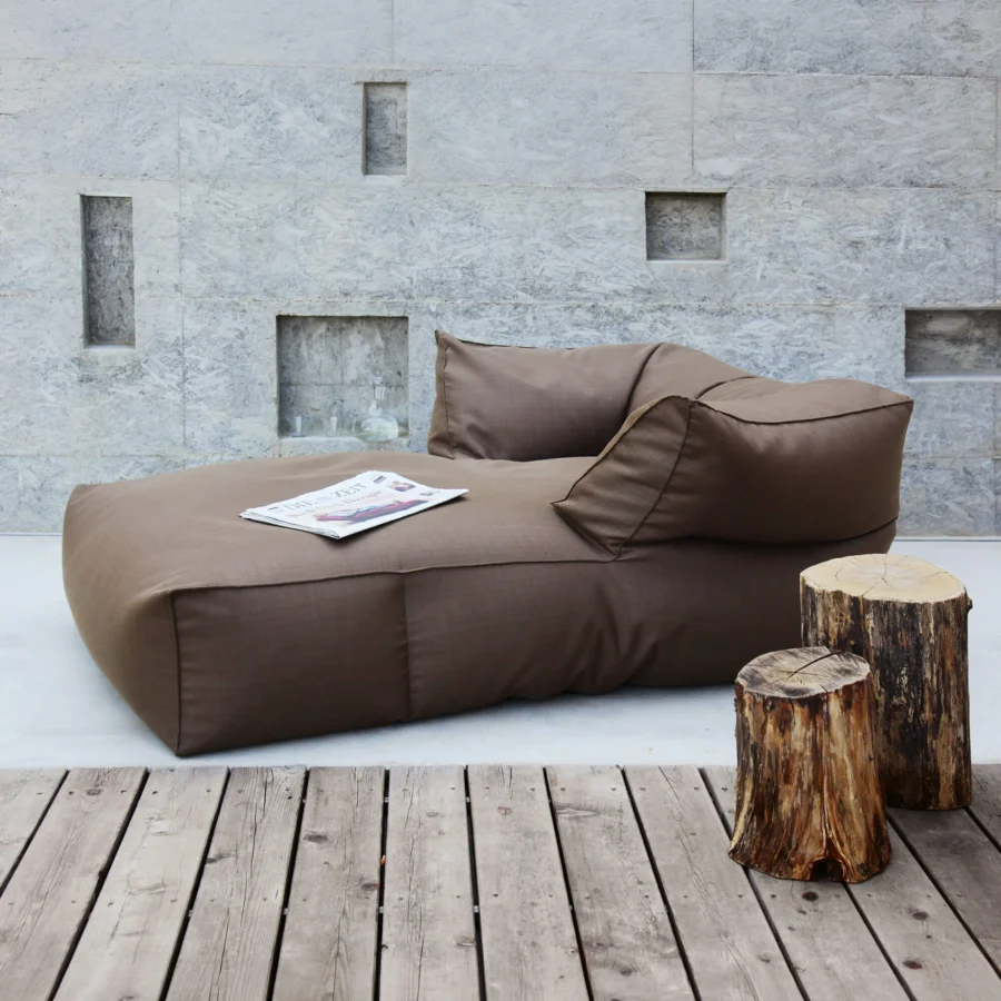 Luxury Gart Puffone lounger in subtle brown/taupe matte outdoor fabric