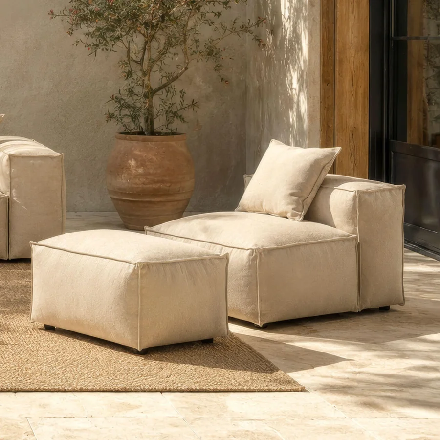 Premium Gart Mediterraneo Up lounge chair with beige high-performance fabric, stainless steel feet, matte finish