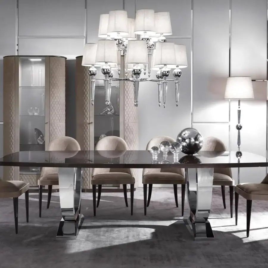 Distinguished DV Home Collection Hermes table with a glossy dark brown surface and high-end stainless steel base crafted in Italy