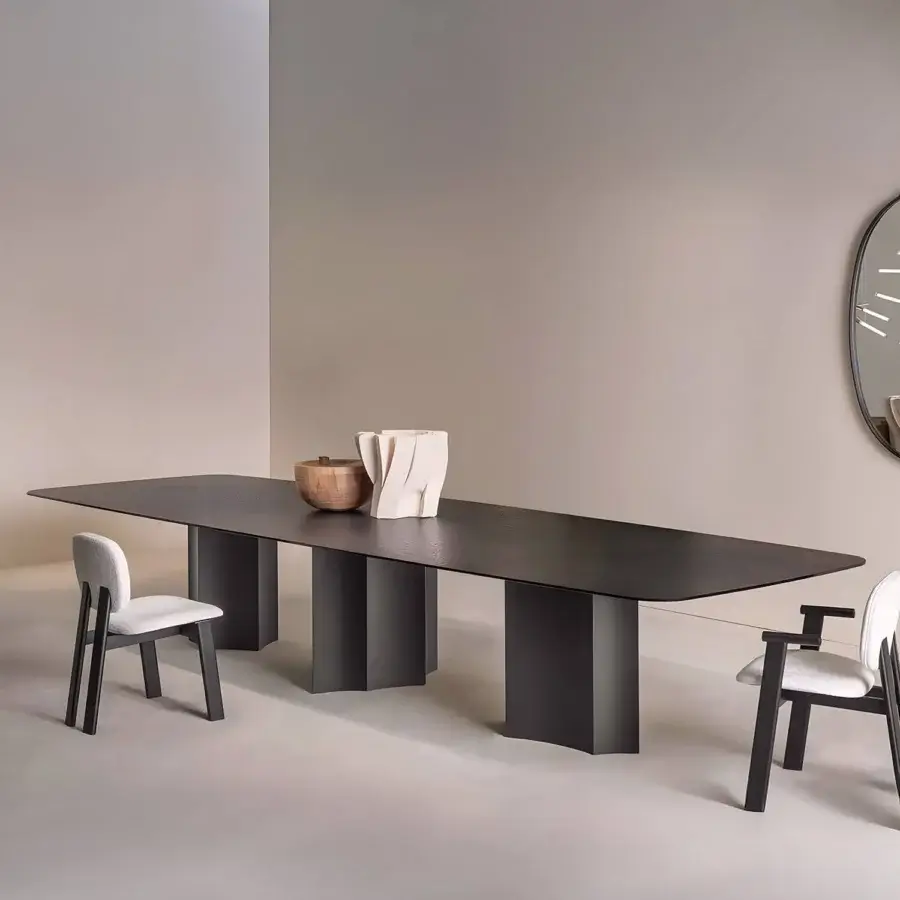 Luxury Sovet Italia Iodo MAXI Table with charcoal matte tabletop lacquered metal legs elongated silhouette rounded corners