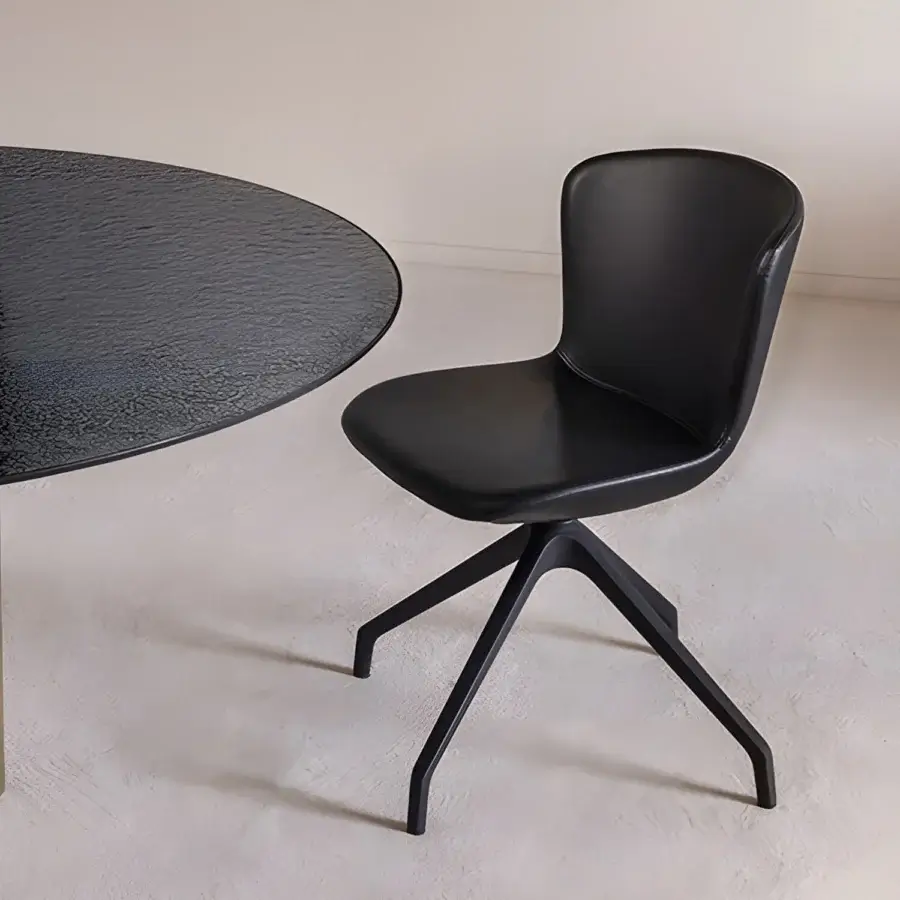 Elite Sovet Italia Alika Swivel Chair with black finish, semimatte synthetic upholstery, dark metal base and angled legs