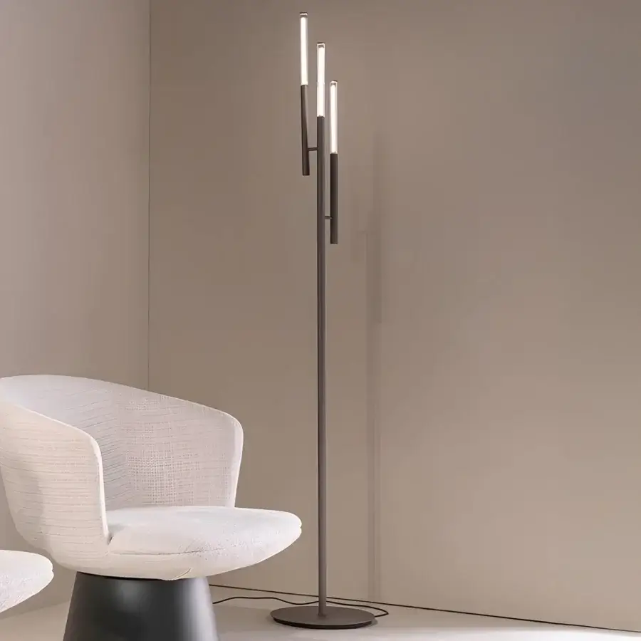 Luxury Sovet Italia Willow floor lamp with matte satin aluminum stem and base, bright white Pyrex glass diffusers