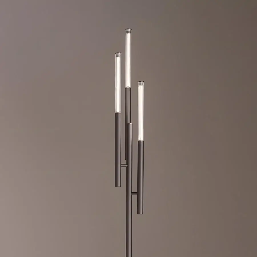 Prestige Sovet Italia Willow floor lamp with aluminum frame, Pyrex glass diffusers, dark grey matte finish, white glow