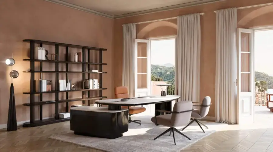 Elegant CPRN Homood Barry armchair with light grey luxurious fabric and matte black metal sculptural frame