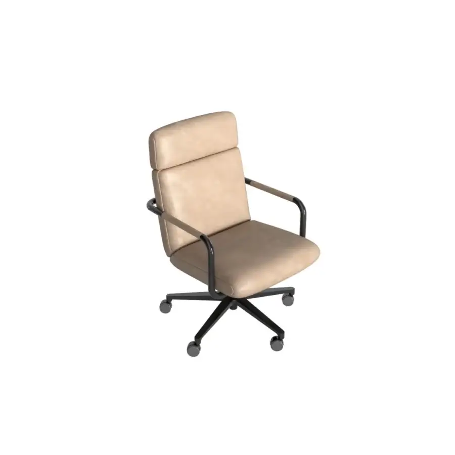 Meticulous CPRN Homood Barry swivel armchair with beige tan premium leather and matte black metal five star base
