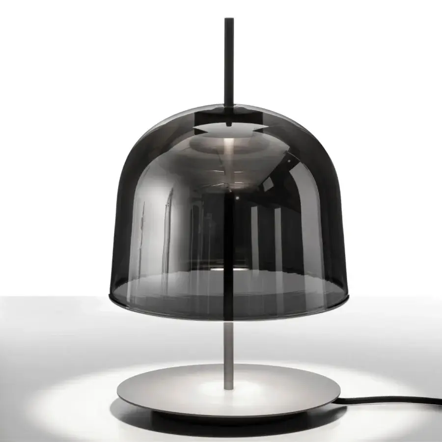 Luxury melogranoblu Coke Table Lamp with smoke‑grey translucent dome shade on matte metal stem and base, black cable