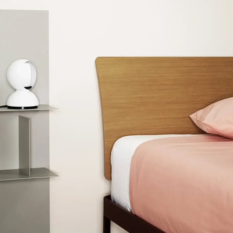 Prestige Kristalia AluAlu Bed with ash headboard, matte finish, black powder‑coated aluminum frame, slat base, rubber support