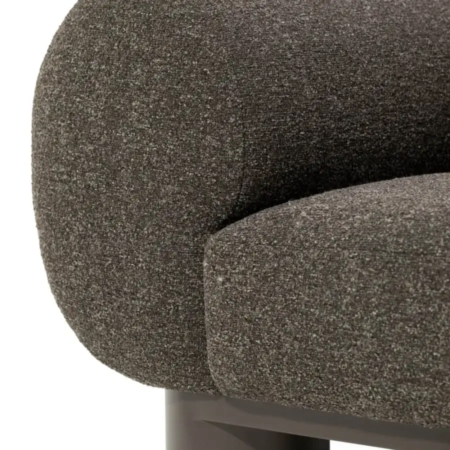 Sophisticated Egoitaliano Aster low profile sofa in dark charcoal grey mottled fabric with epoxy powder coated metal base
