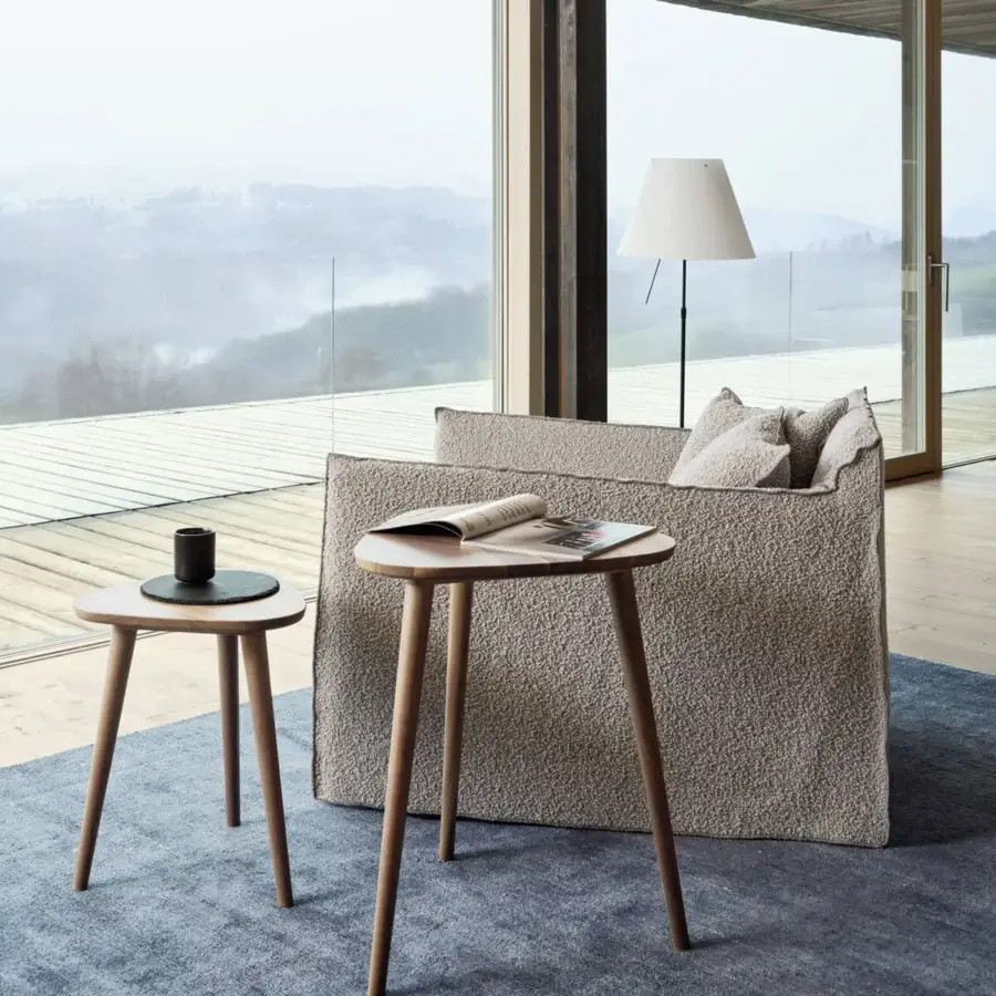 Premium Gervasoni Ghost Lounge Chair seat light-grey bouclé textile with polyurethane foam frame and Dacron down cushions