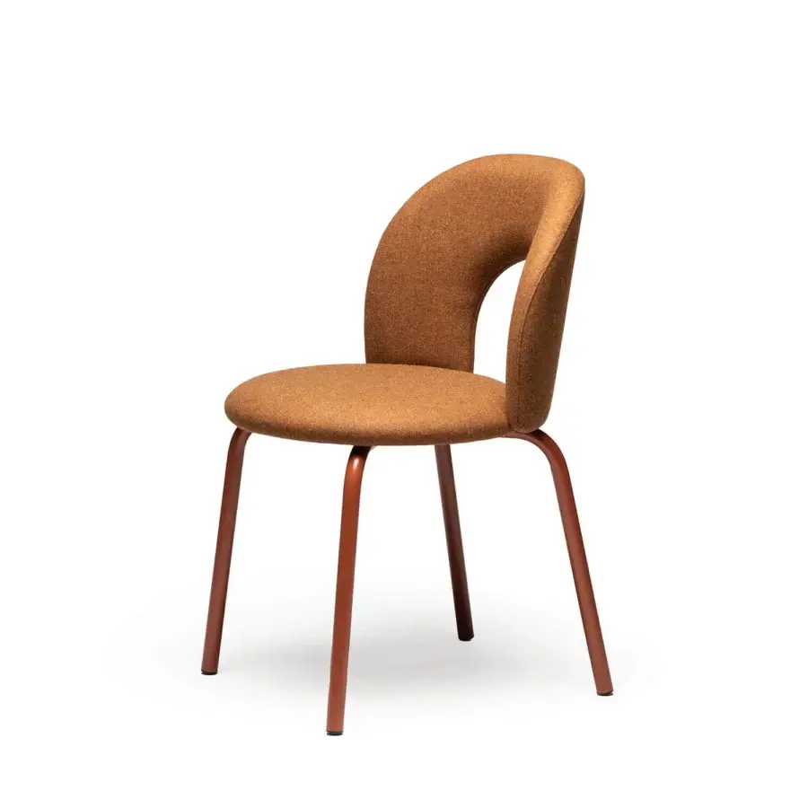 Remarkable Chairs & More Paulin sculptural seat in rust upholstered fabric with terracotta powder coated metal base