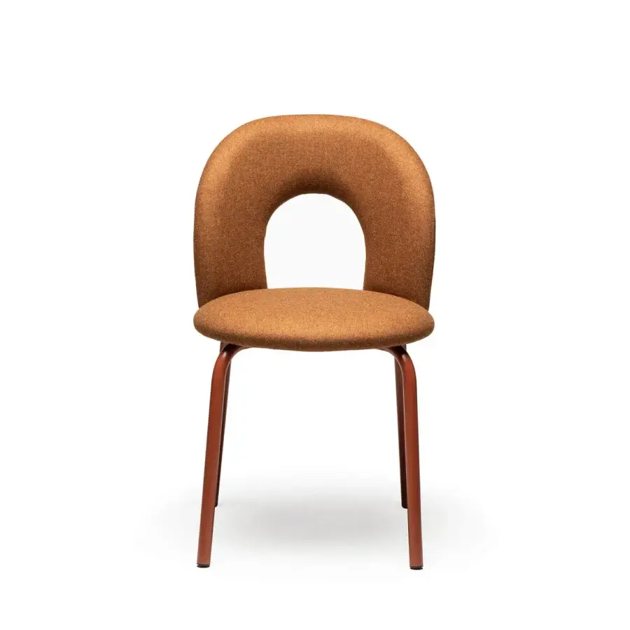 Luxury Chairs & More Paulin chair with plush upholstered seat, terracotta sculptural backrest and powder‑coated base finish
