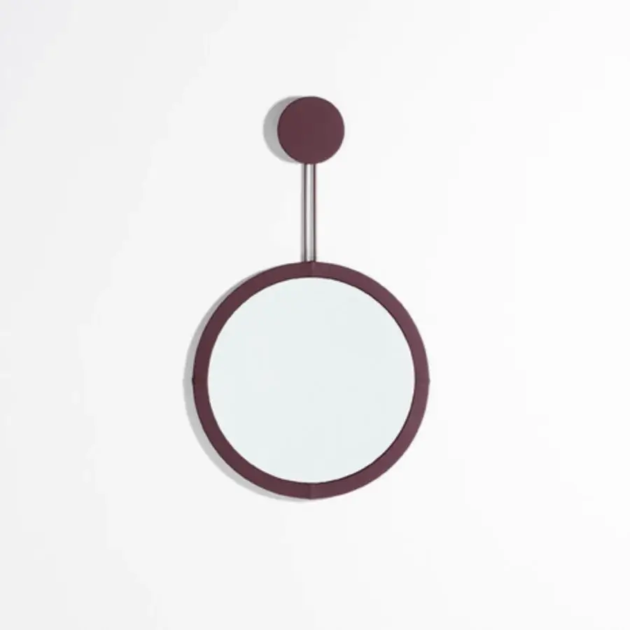 Luxury Potocco Stilla Mirror with leather frame, bronzed brass joints, matte burgundy finish and reflective glass surface