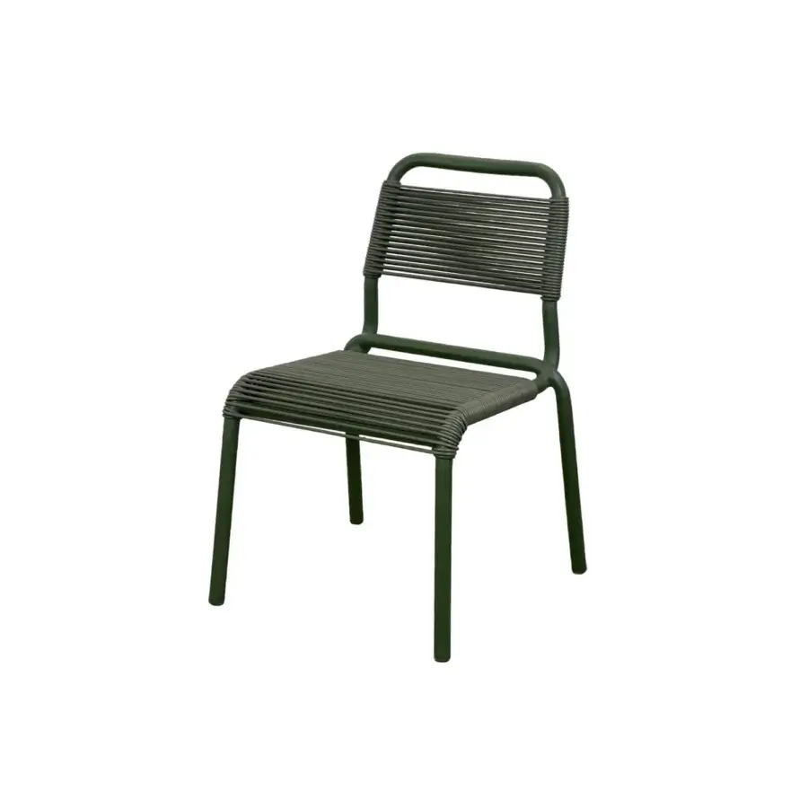 Contemporary Cane‑Line Al Dente chair with powdered aluminum frame, forest‑green hand‑woven seat and backrest, matte finish