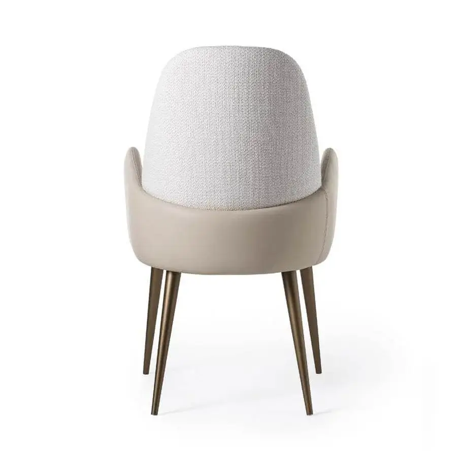 Elegant Reflex Atlantic chair with rounded light woven textile upholstery and bronze metallic legs
