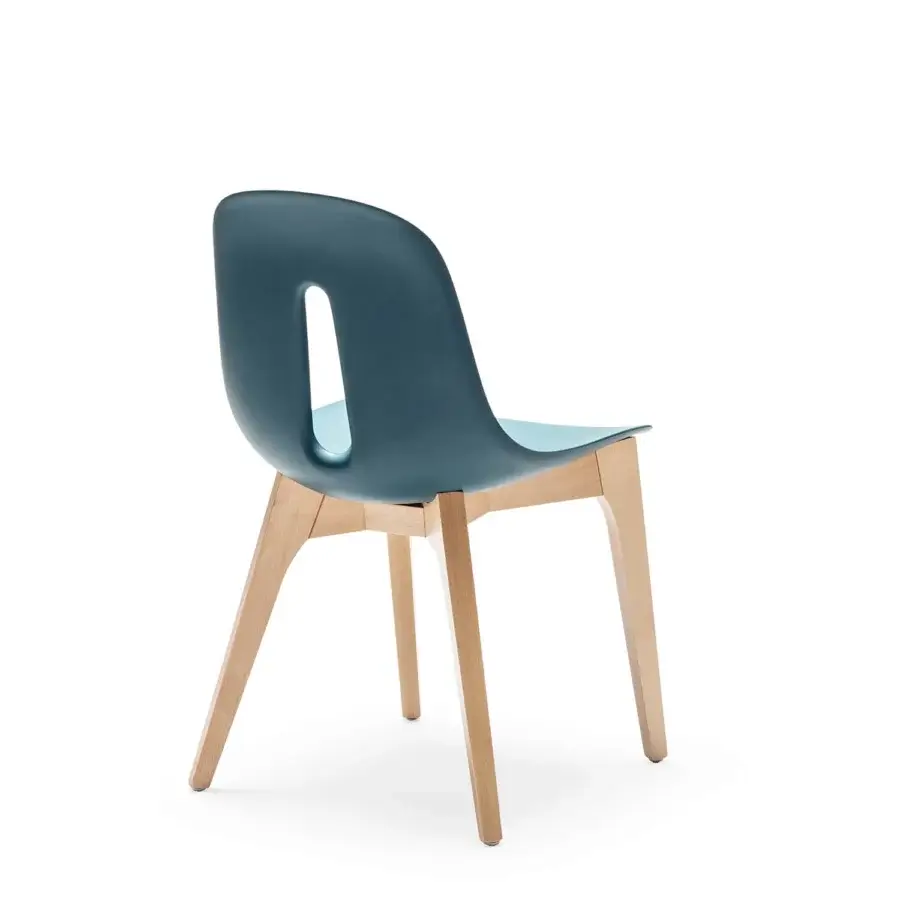 Sophisticated Chairs & More Gotham W piece with teardrop cutout in deep teal Tech polyurethane and natural beech wood base