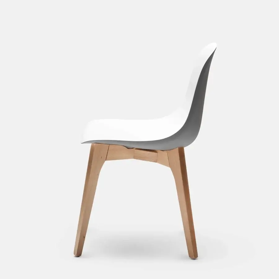 Handcrafted Chairs & More Gotham W seat with teardrop cutout in matte white Tech polyurethane and natural beech wood
