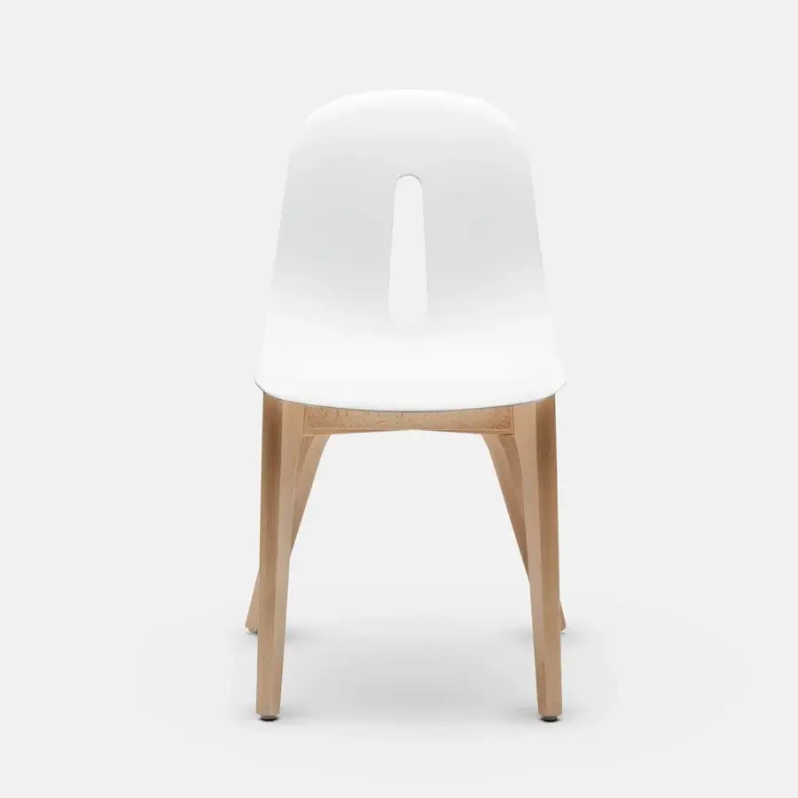 Architectural Chairs & More Gotham W seat with teardrop cutout in matte white Tech polyurethane and natural beech wood