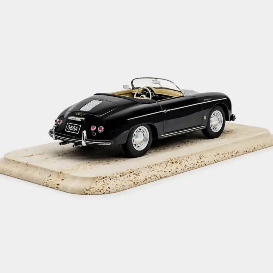 Timeless Vèlle Milano Porsche 356 A Speedster metal model in glossy black with beige interiors on matte marble base