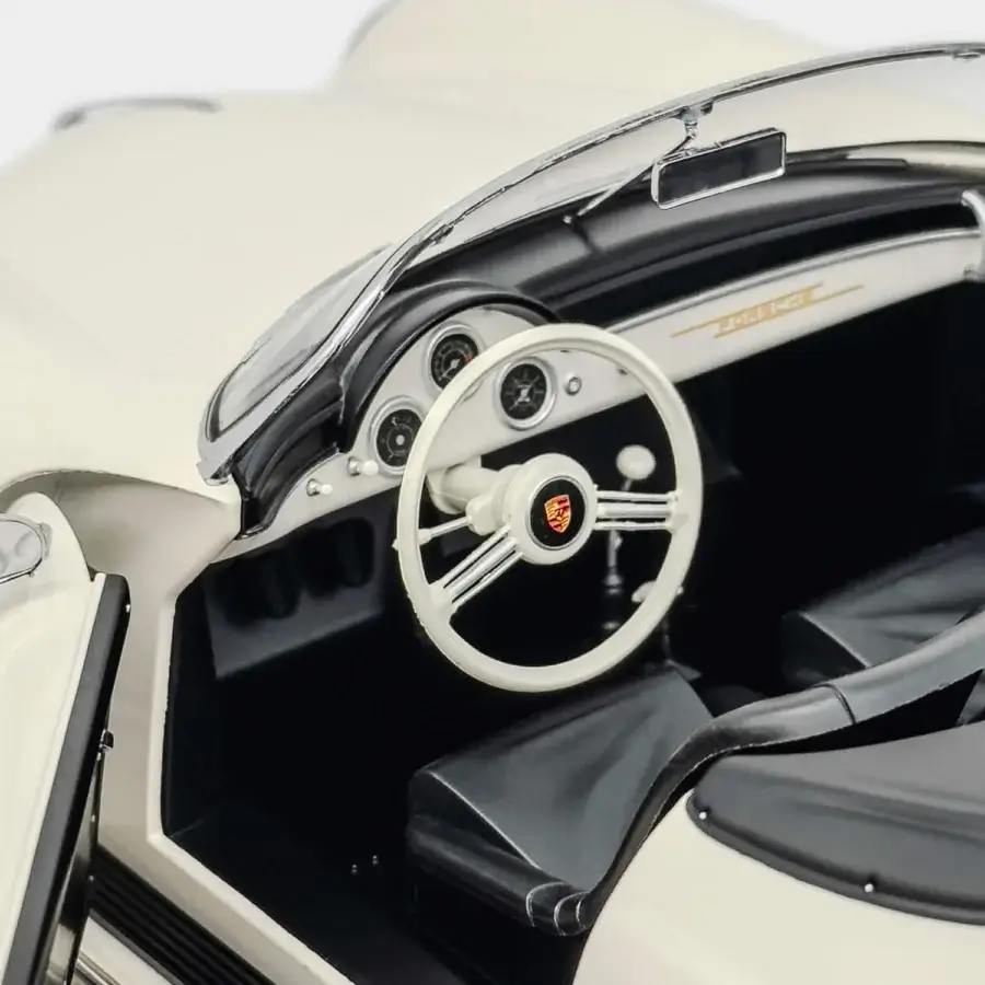 Luxury Vèlle Milano Porsche 356 A Speedster seating unit in high-gloss ivory and matte black with polished metallic accents