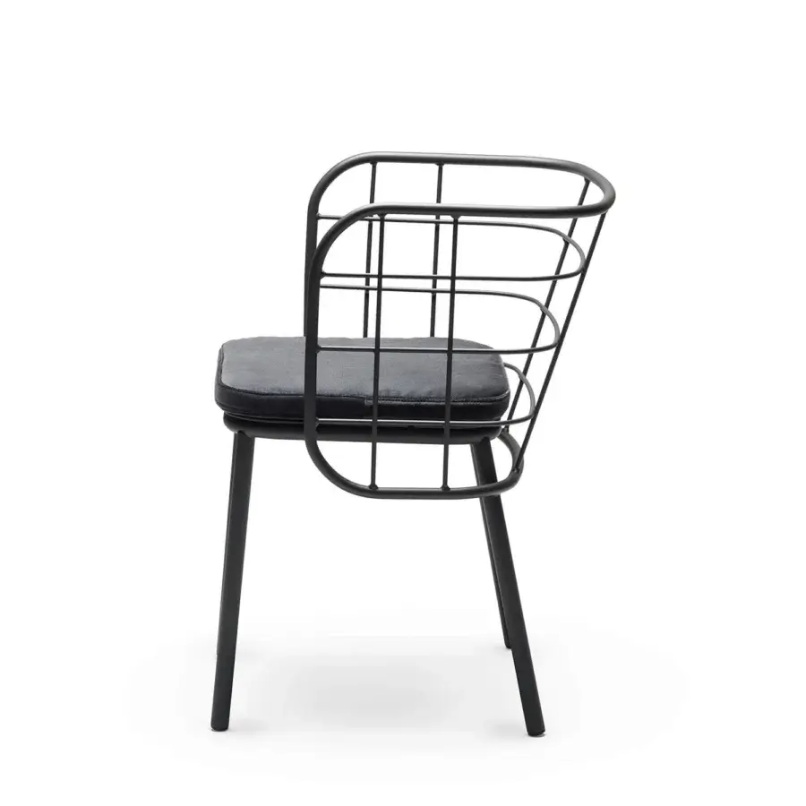 Distinguished Chairs & More Jujube armchair with matte black galvanized coating and dark gray nautical rope weaving