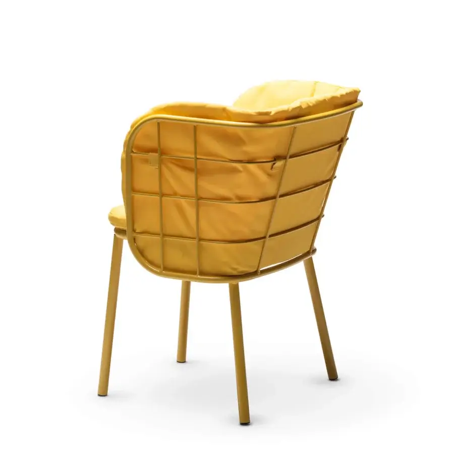 Exceptional Chairs & More Jujube armchair in mustard-yellow with plush textile cushions and galvanized structural coating