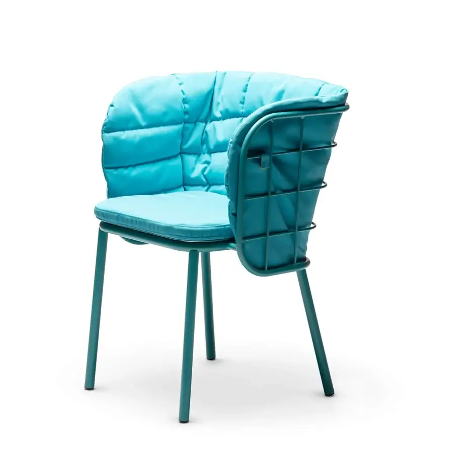 Distinguished Chairs & More Jujube armchair in monochromatic turquoise nautical rope and galvanized tubular metal frame