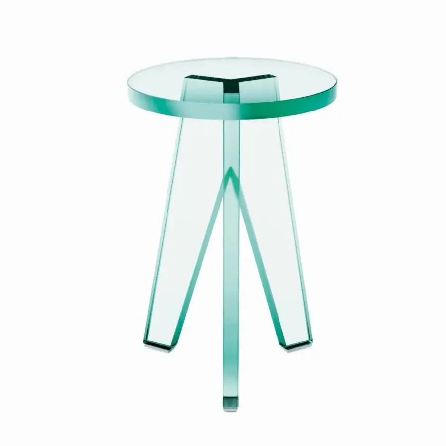Architectural Glas Italia Crystal stool in luminous pale greenish-blue transparency with mirror-polished stainless steel feet