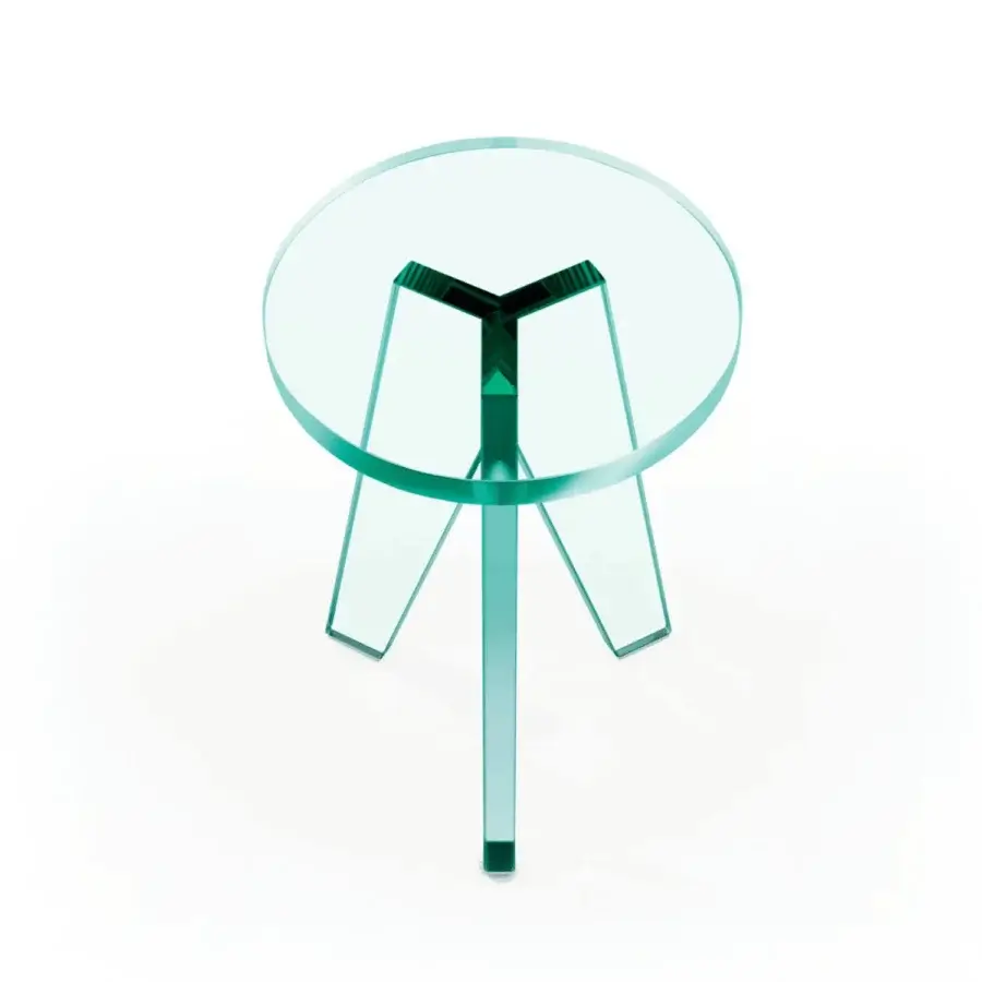 Exquisite Glas Italia Crystal stool in luminous pale mint green thick glass with mirror-polished stainless steel feet