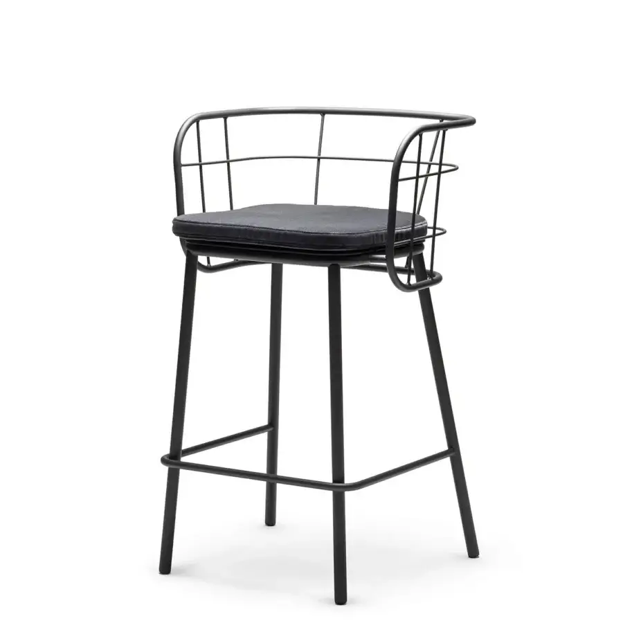 Exceptional Chairs & More Jujube stool in dark grey textile and black powder-coated metal with lattice backrest