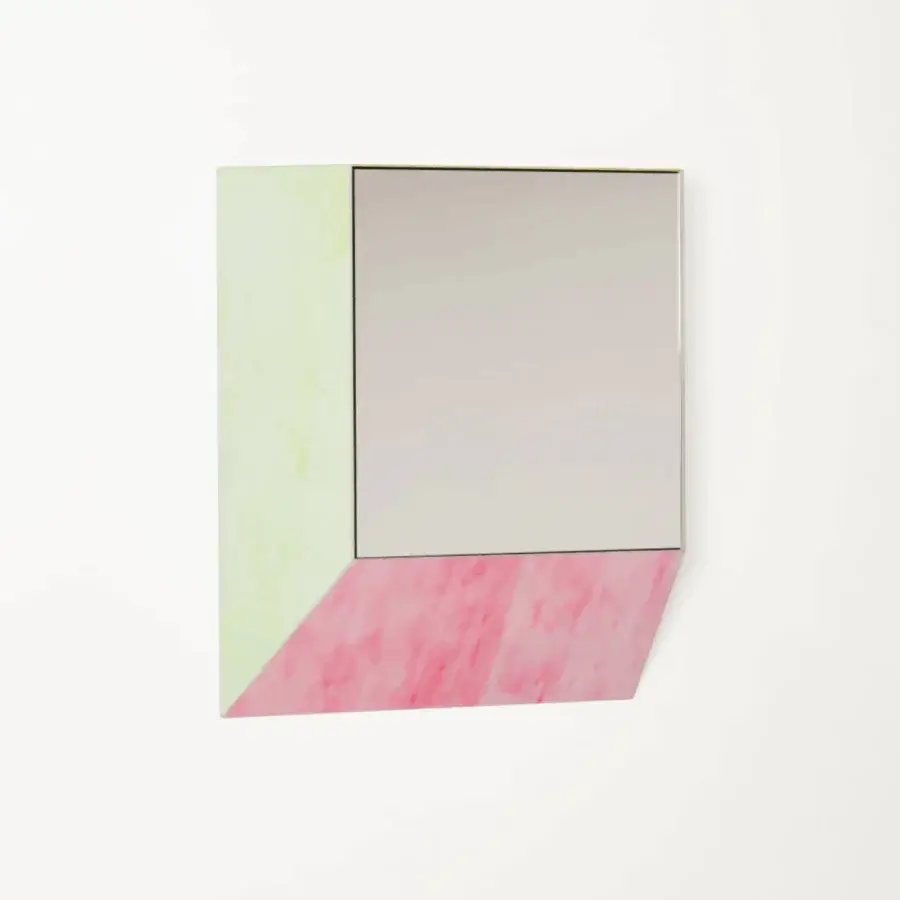 Distinguished Glas Italia Remis mirror cabinet in pale lime green and marbled pink cast tiles with reflective surface